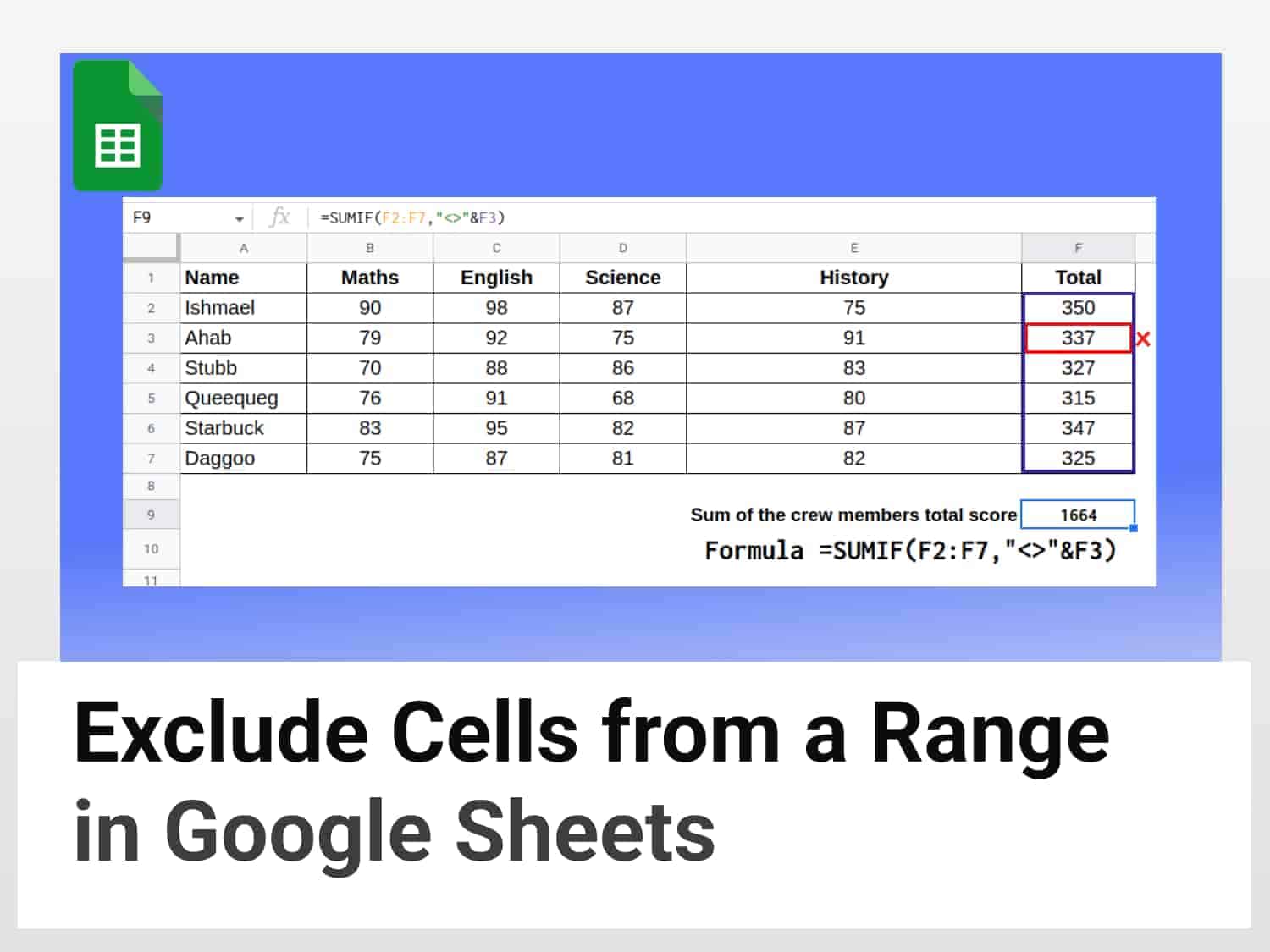 How to exclude a cell from a range in Google Sheets