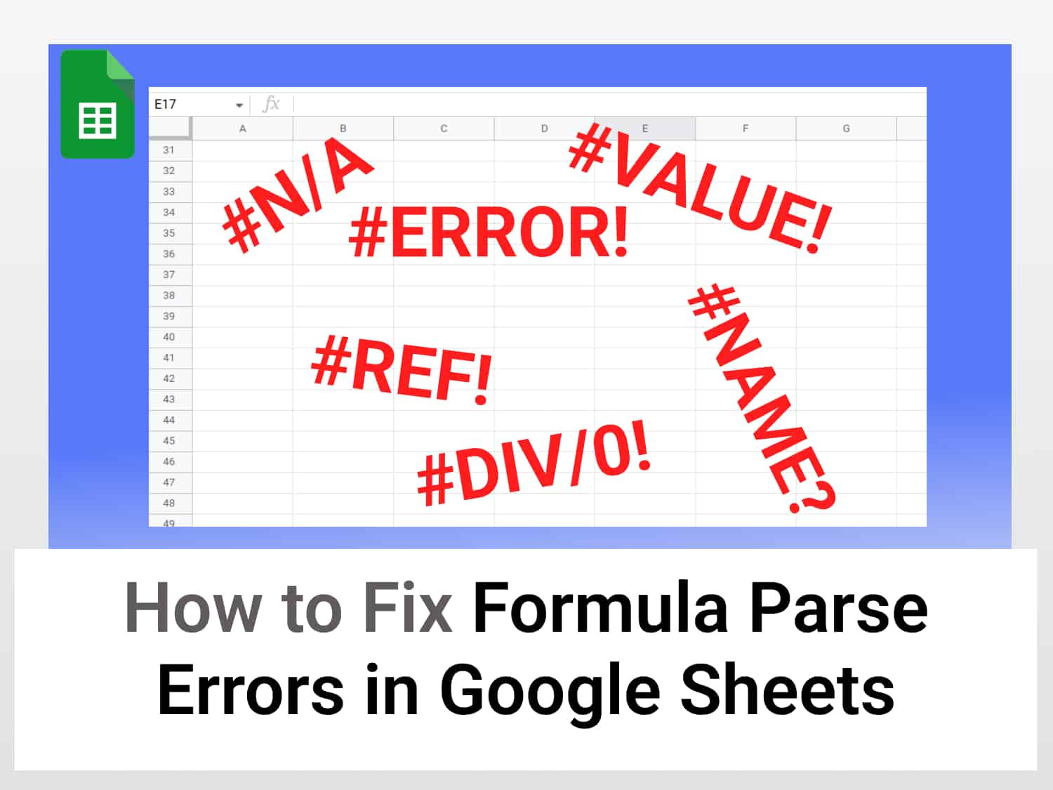 How to fix formula parse errors in Google Sheets