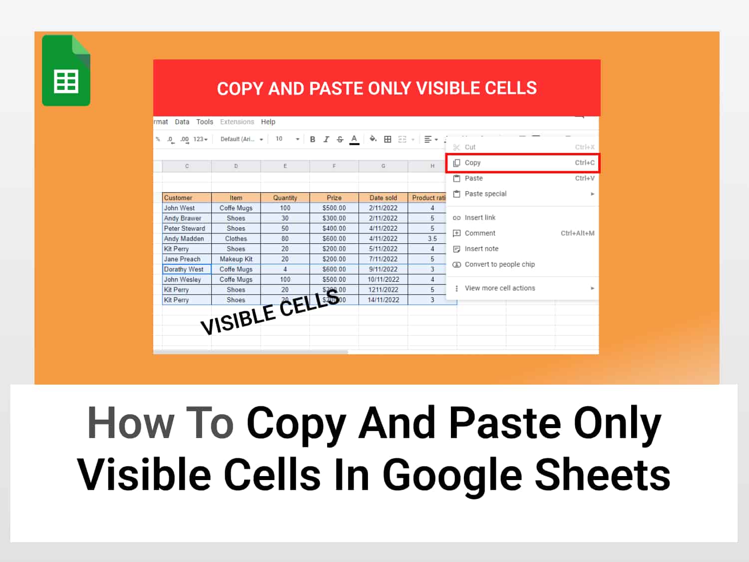How to copy and paste only visible values in Google Sheets